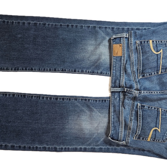 American Eagle Jeans Womens 8 Long Blue Slim Boot Stretch Distressed Denim -flaw - Picture 7 of 8